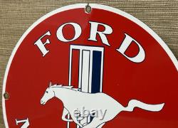 Vintage Ford Mustang Porcelain Sign Gas Automobile Service Motor Co Tucks Dealer