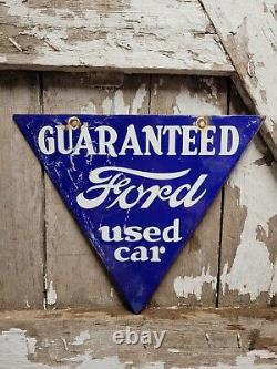 Vintage Ford Porcelain Sign Used Car Truck Dealer Triangle Gas Station Service