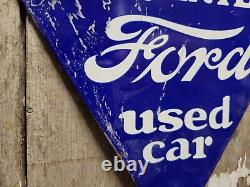Vintage Ford Porcelain Sign Used Car Truck Dealer Triangle Gas Station Service