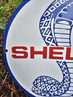 Vintage Ford Shelby Cobra Porcelain Dealership Sign Gas Station Pump Plate Oil