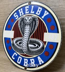 Vintage Ford Shelby Cobra Porcelain Dealership Sign Gas Station Pump Plate Oil
