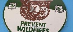 Vintage Forest Fires Porcelain Smokey Bear Service Prevention Service Pump Sign