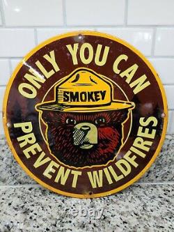 Vintage Forest Service Porcelain Sign Smokey The Bear National Park Fire Gas Oil