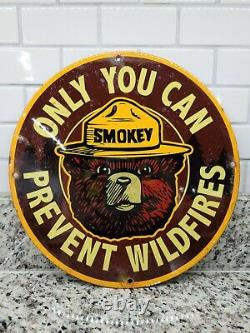 Vintage Forest Service Porcelain Sign Smokey The Bear National Park Fire Gas Oil