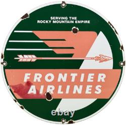 Vintage Frontier Airlines Porcelain Sign Airport Aviation Gas Oil Rocky Mountain