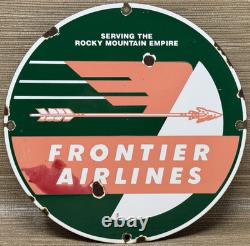 Vintage Frontier Airlines Porcelain Sign Airport Aviation Gas Oil Rocky Mountain
