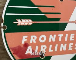 Vintage Frontier Airlines Porcelain Sign Airport Aviation Gas Oil Rocky Mountain