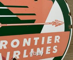 Vintage Frontier Airlines Porcelain Sign Airport Aviation Gas Oil Rocky Mountain