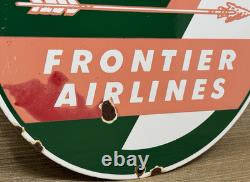 Vintage Frontier Airlines Porcelain Sign Airport Aviation Gas Oil Rocky Mountain