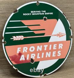 Vintage Frontier Airlines Porcelain Sign Airport Aviation Gas Oil Rocky Mountain