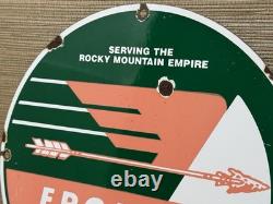 Vintage Frontier Airlines Porcelain Sign Airport Aviation Gas Oil Rocky Mountain