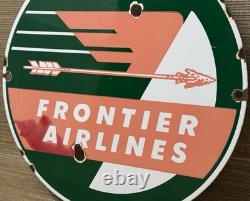 Vintage Frontier Airlines Porcelain Sign Airport Aviation Gas Oil Rocky Mountain