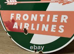 Vintage Frontier Airlines Porcelain Sign Airport Aviation Gas Oil Rocky Mountain