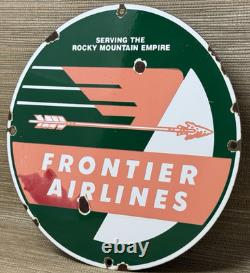 Vintage Frontier Airlines Porcelain Sign Airport Aviation Gas Oil Rocky Mountain