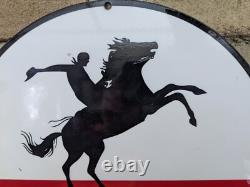 Vintage Frontier Gasoline & Motor Oil Porcelain Enamel Pump Sign 12 Cowboy