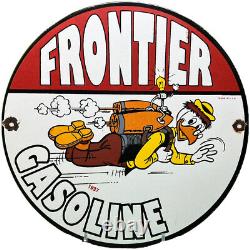 Vintage Frontier Gasoline Porcelain Sign Gas Station Motor Oil Bucking Bronco