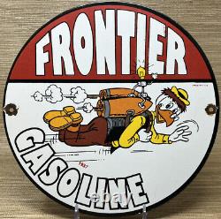 Vintage Frontier Gasoline Porcelain Sign Gas Station Motor Oil Bucking Bronco