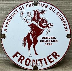 Vintage Frontier Gasoline Porcelain Sign Gas Station Motor Oil Bucking Bronco