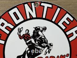 Vintage Frontier Gasoline Porcelain Sign Gas Station Motor Oil Bucking Bronco
