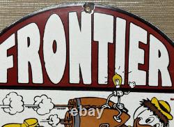 Vintage Frontier Gasoline Porcelain Sign Gas Station Motor Oil Bucking Bronco