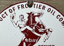 Vintage Frontier Gasoline Porcelain Sign Gas Station Motor Oil Bucking Bronco