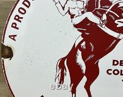 Vintage Frontier Gasoline Porcelain Sign Gas Station Motor Oil Bucking Bronco