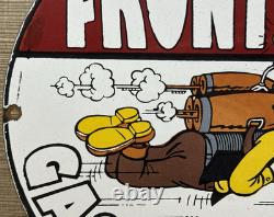 Vintage Frontier Gasoline Porcelain Sign Gas Station Motor Oil Bucking Bronco