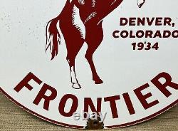 Vintage Frontier Gasoline Porcelain Sign Gas Station Motor Oil Bucking Bronco