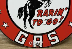 Vintage Frontier Gasoline Porcelain Sign Gas Station Motor Oil Bucking Bronco