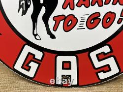 Vintage Frontier Gasoline Porcelain Sign Gas Station Motor Oil Bucking Bronco