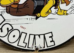 Vintage Frontier Gasoline Porcelain Sign Gas Station Motor Oil Bucking Bronco