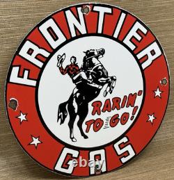 Vintage Frontier Gasoline Porcelain Sign Gas Station Motor Oil Bucking Bronco