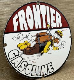 Vintage Frontier Gasoline Porcelain Sign Gas Station Motor Oil Bucking Bronco