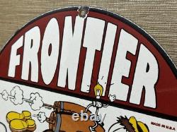 Vintage Frontier Gasoline Porcelain Sign Gas Station Motor Oil Bucking Bronco
