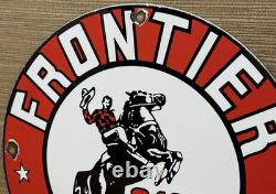 Vintage Frontier Gasoline Porcelain Sign Gas Station Motor Oil Bucking Bronco