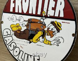 Vintage Frontier Gasoline Porcelain Sign Gas Station Motor Oil Bucking Bronco