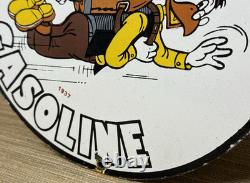 Vintage Frontier Gasoline Porcelain Sign Gas Station Motor Oil Bucking Bronco