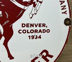 Vintage Frontier Gasoline Porcelain Sign Gas Station Motor Oil Bucking Bronco
