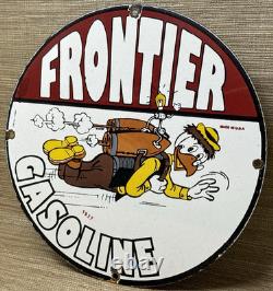 Vintage Frontier Gasoline Porcelain Sign Gas Station Motor Oil Bucking Bronco