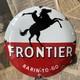 Vintage Frontier Gasoline Rarin'-to-go 12 Inch Convex Porcelain Enamel Sign