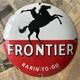 Vintage Frontier Gasoline Rarin'-to-go 12 Inch Convex Porcelain Enamel Sign