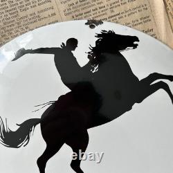 Vintage Frontier Gasoline Rarin'-to-go 12 Inch Convex Porcelain Enamel Sign