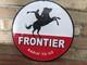 Vintage Frontier Gasoline Rarin'-to-go Porcelain Enamel Pump Sign 12 Cowboy