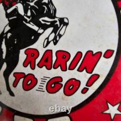Vintage Frontier Rarin To Go Old Us Gasoline Oil Gas Pump Enamel Porcelain Sign
