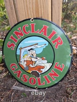 Vintage Gasoline Sign Flintstones Cave Man Porcelain Gas Pump Sinclair Sign