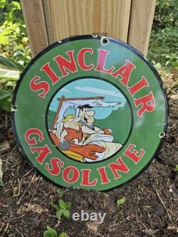 Vintage Gasoline Sign Flintstones Cave Man Porcelain Gas Pump Sinclair Sign