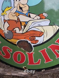 Vintage Gasoline Sign Flintstones Cave Man Porcelain Gas Pump Sinclair Sign