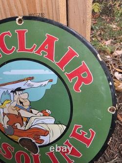 Vintage Gasoline Sign Flintstones Cave Man Porcelain Gas Pump Sinclair Sign