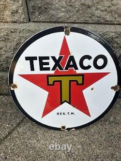 Vintage Gasoline Sign Texaco Star Fire Fighter Gas Pump Porcelain Sign