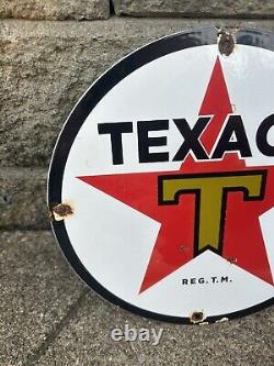 Vintage Gasoline Sign Texaco Star Fire Fighter Gas Pump Porcelain Sign